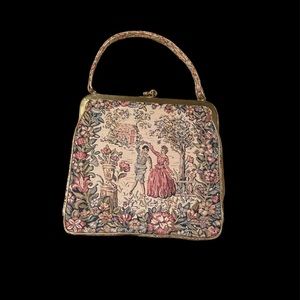 Antique but never used large French brocade handbag couple dancing